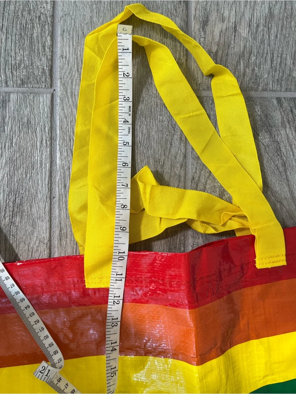 IKEA Rainbow Striped Storage Tote Bag with Yellow Handles
